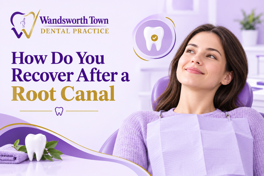Dentist explaining root canal recovery to patient