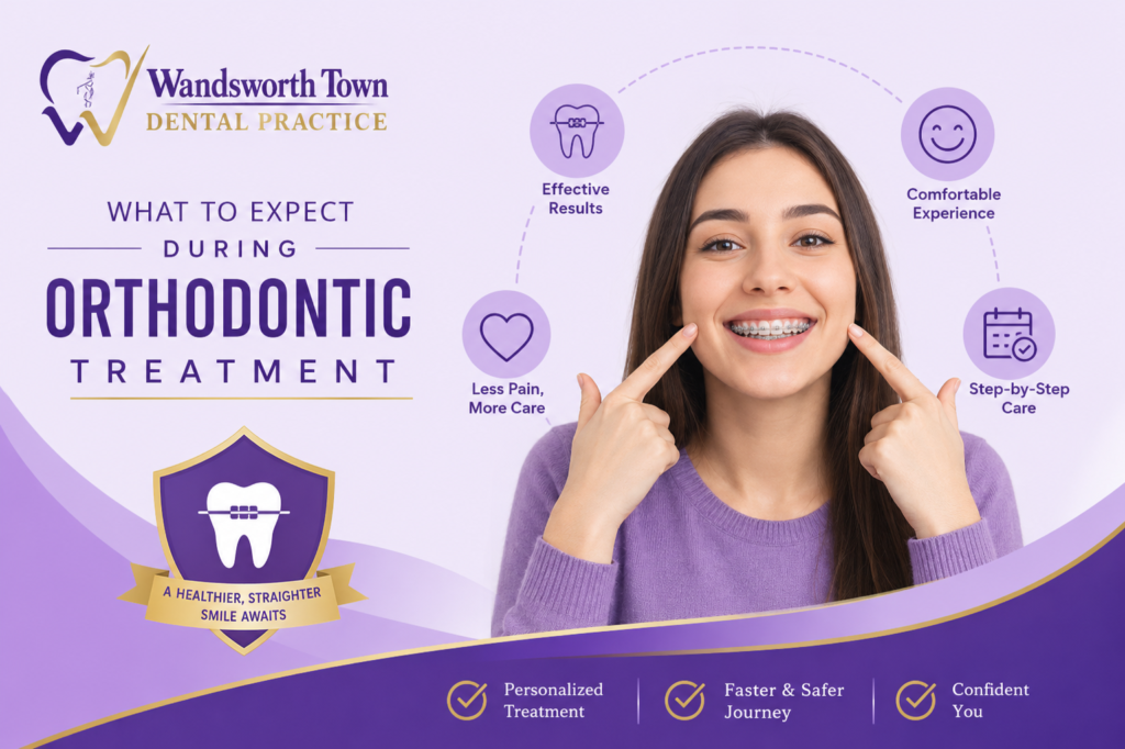 Patient learning what to expect during orthodontic treatment at Wandsworth dental practice